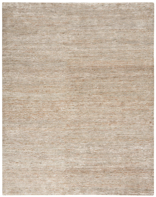 Beige rectangular rug (10' x 14') with subtle ribbed texture in natural fibers, neutral modern style.