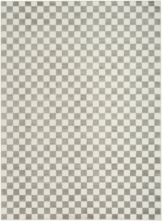 Rectangular gray & white checkerboard rug with small square pattern and woven texture, modern minimalist style.