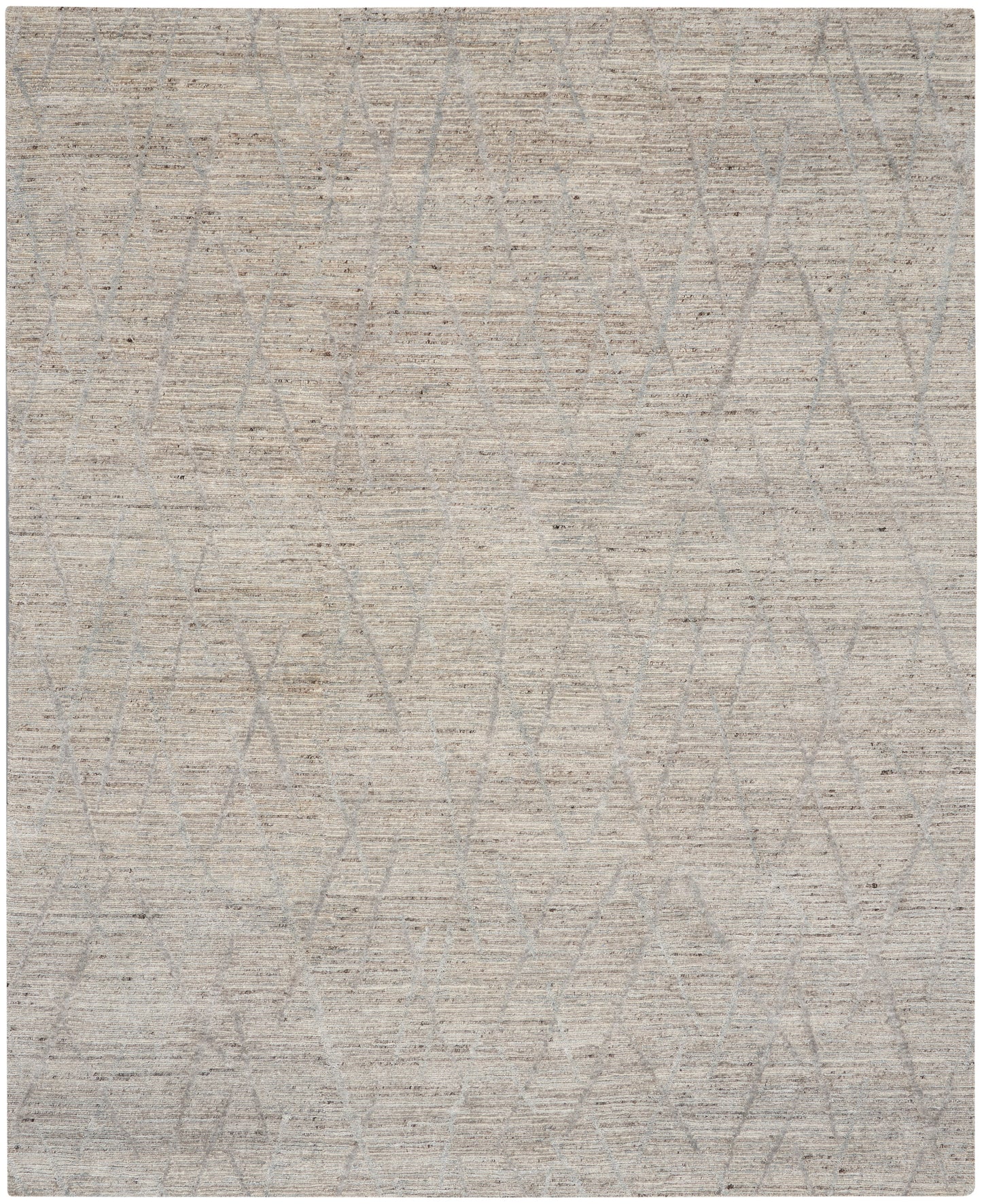 Rectangular light beige rug with subtle gray circular loop pattern; soft woven texture, contemporary style.