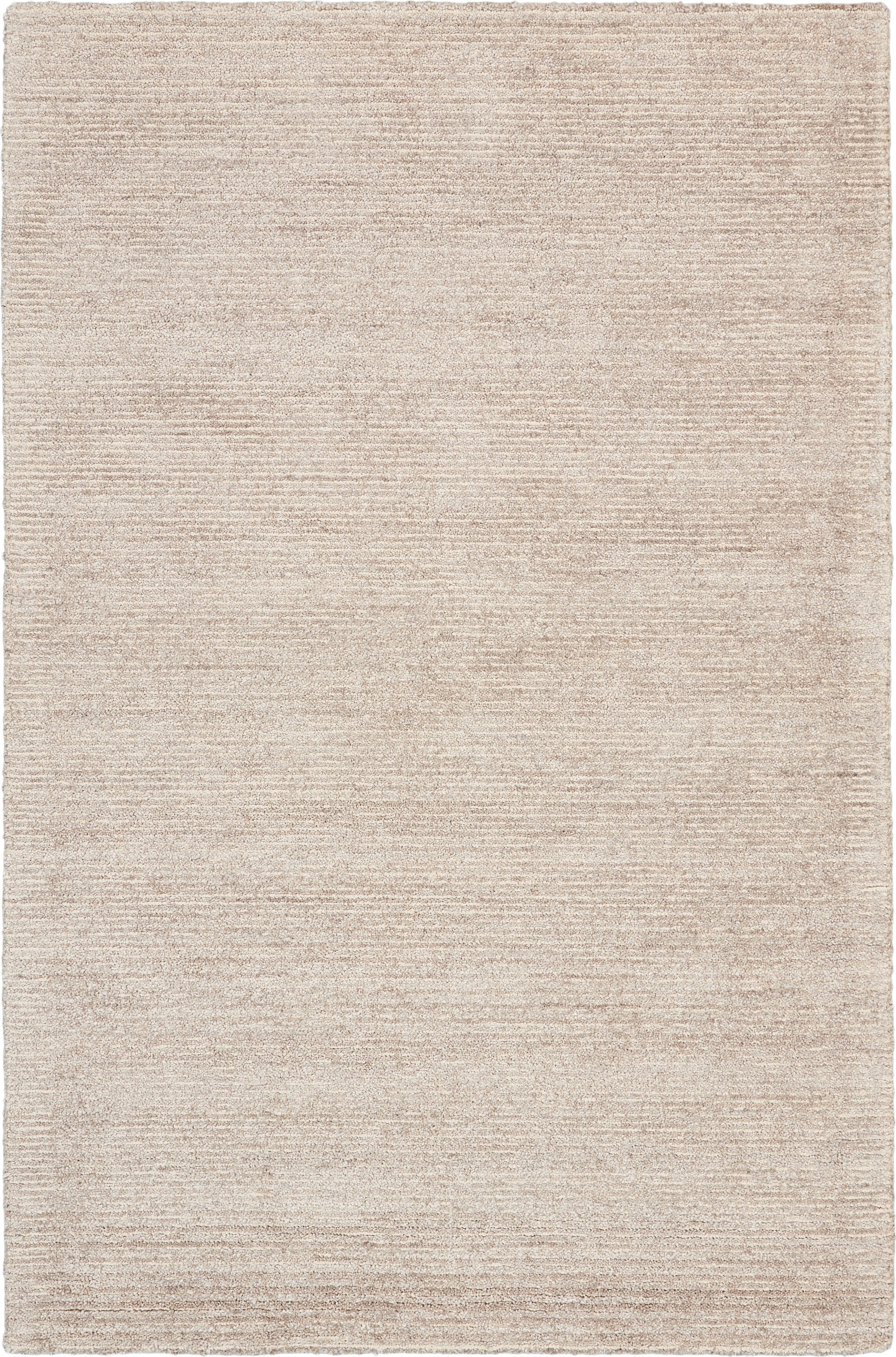 Beige woven rectangular area rug with subtle striped texture and neutral cream-tan tones.