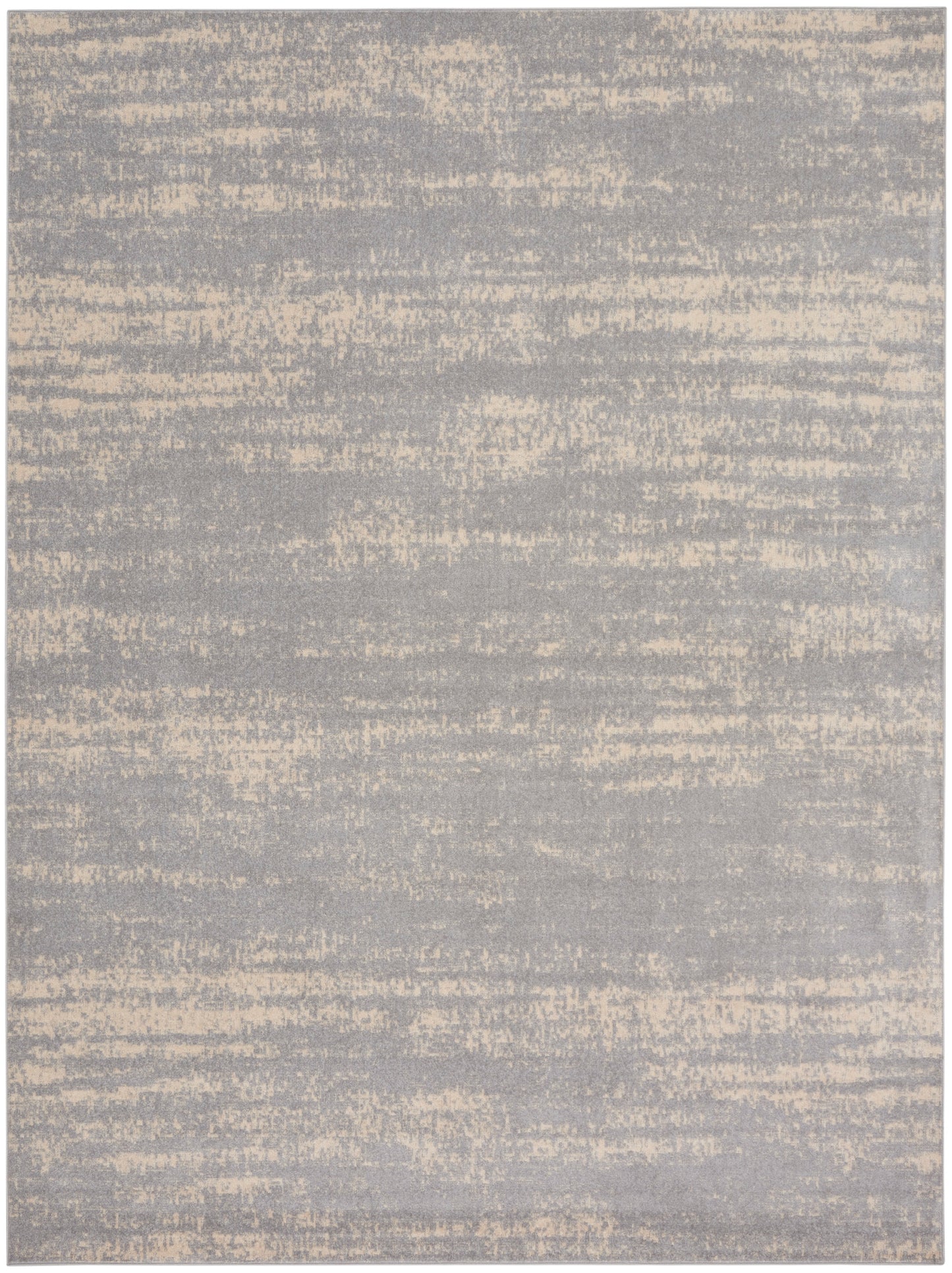 Soft gray and beige abstract-pattern area rug with subtle horizontal bands; modern, versatile decor.