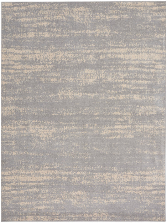 Soft gray and beige abstract-pattern area rug with subtle horizontal bands; modern, versatile decor.