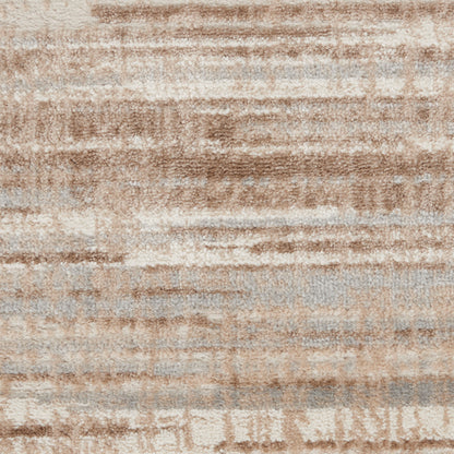 Abstract beige-tan area rug with muted gray brushstroke bands; soft, modern decor rug for living rooms.