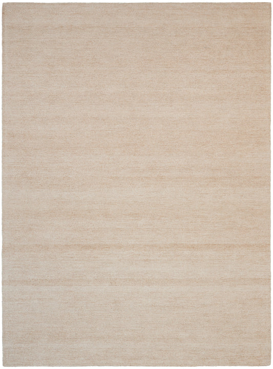 Beige rectangular flat-weave rug (8' x 11') with subtle tonal variation; minimalist, versatile floor decor.