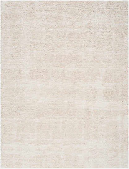 Cream beige textured rug with a soft, plush pile.
