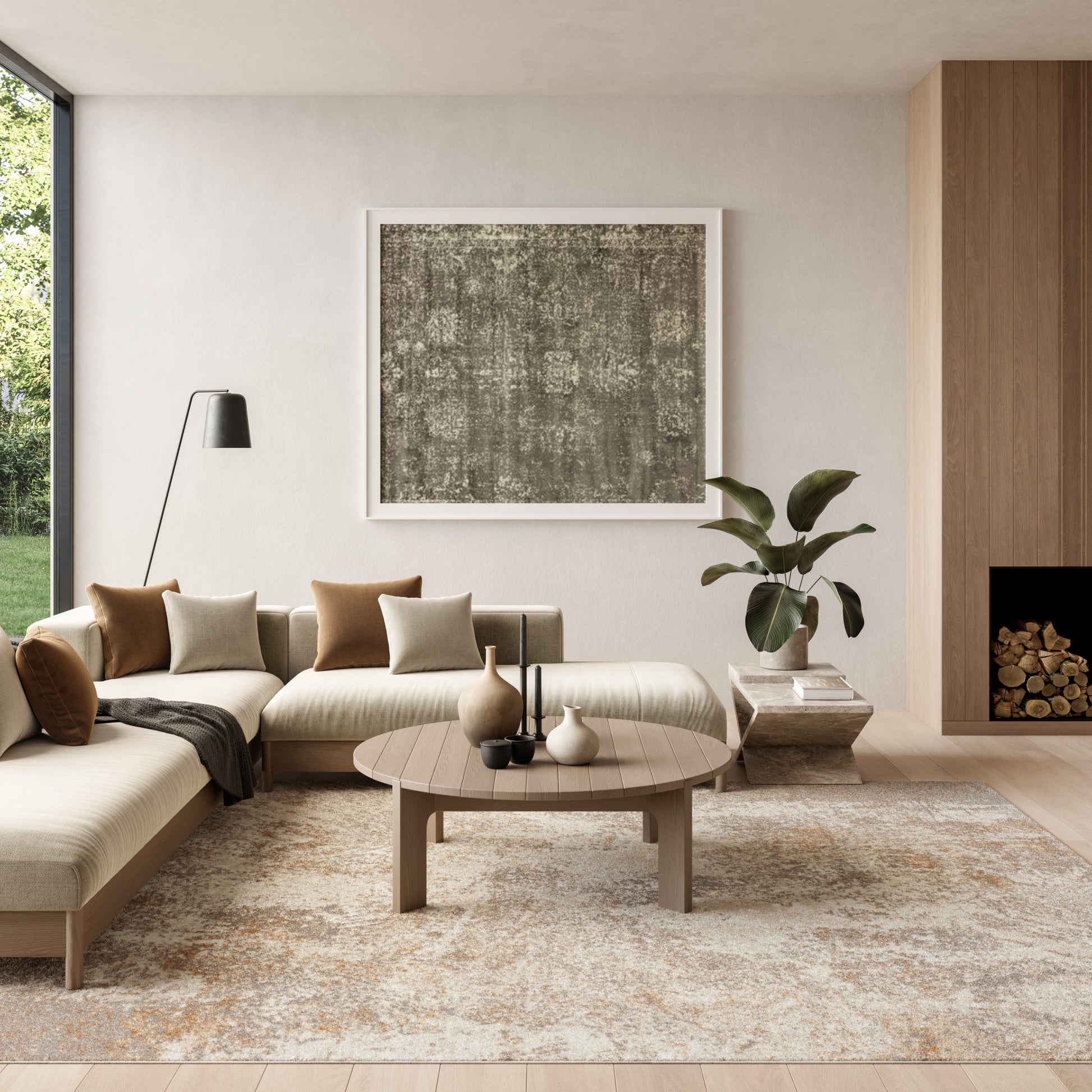 Neutral-toned area rug with a subtle pattern.