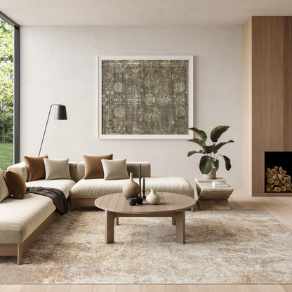 Neutral-toned area rug with a subtle pattern.