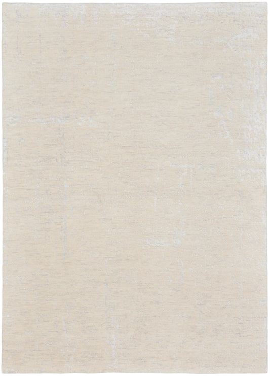 Soft cream rectangular rug with subtle distressed ivory pattern and plush texture.