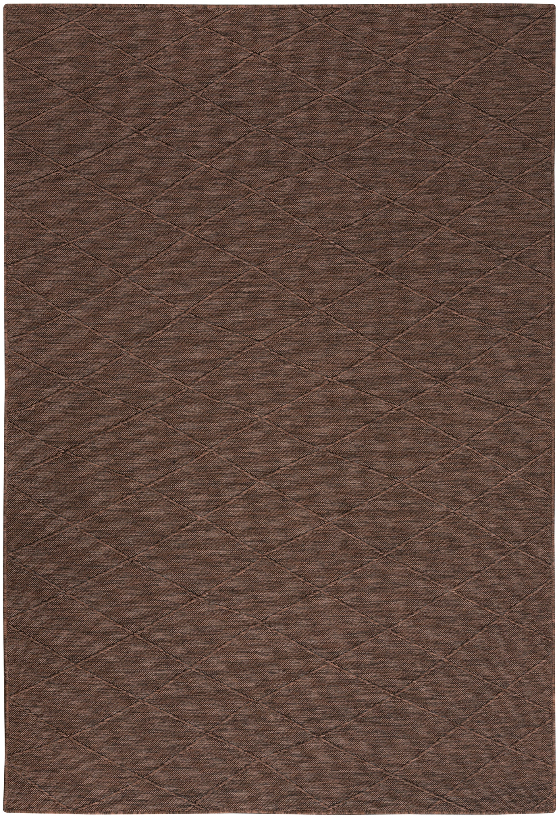 Rectangular brown rug with a diamond quilted pattern.