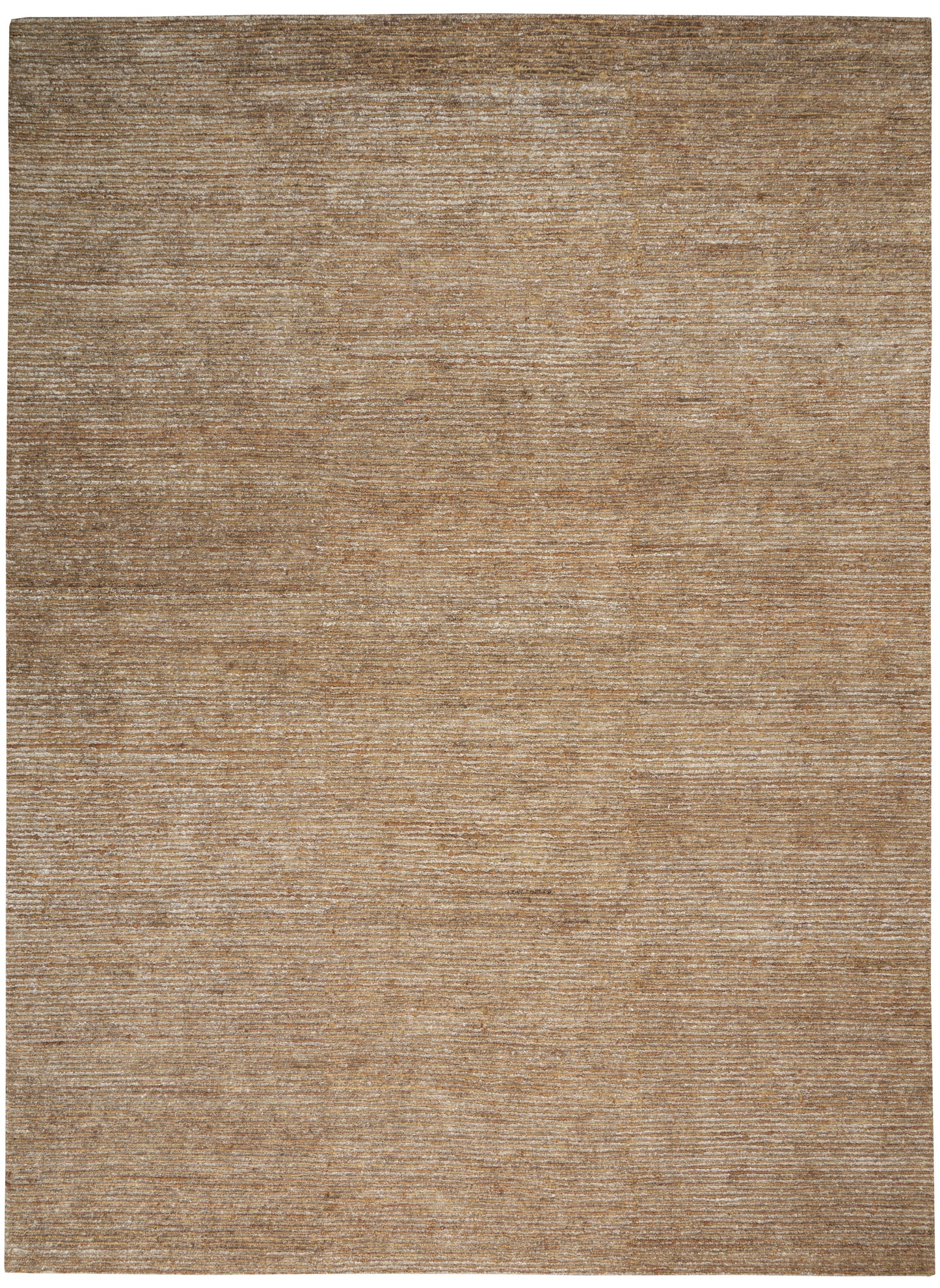Beige-brown rug with subtle horizontal ribbing and soft color gradient; rectangular, cozy look.