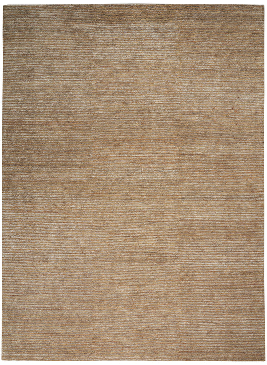 Beige-brown rug with subtle horizontal ribbing and soft color gradient; rectangular, cozy look.