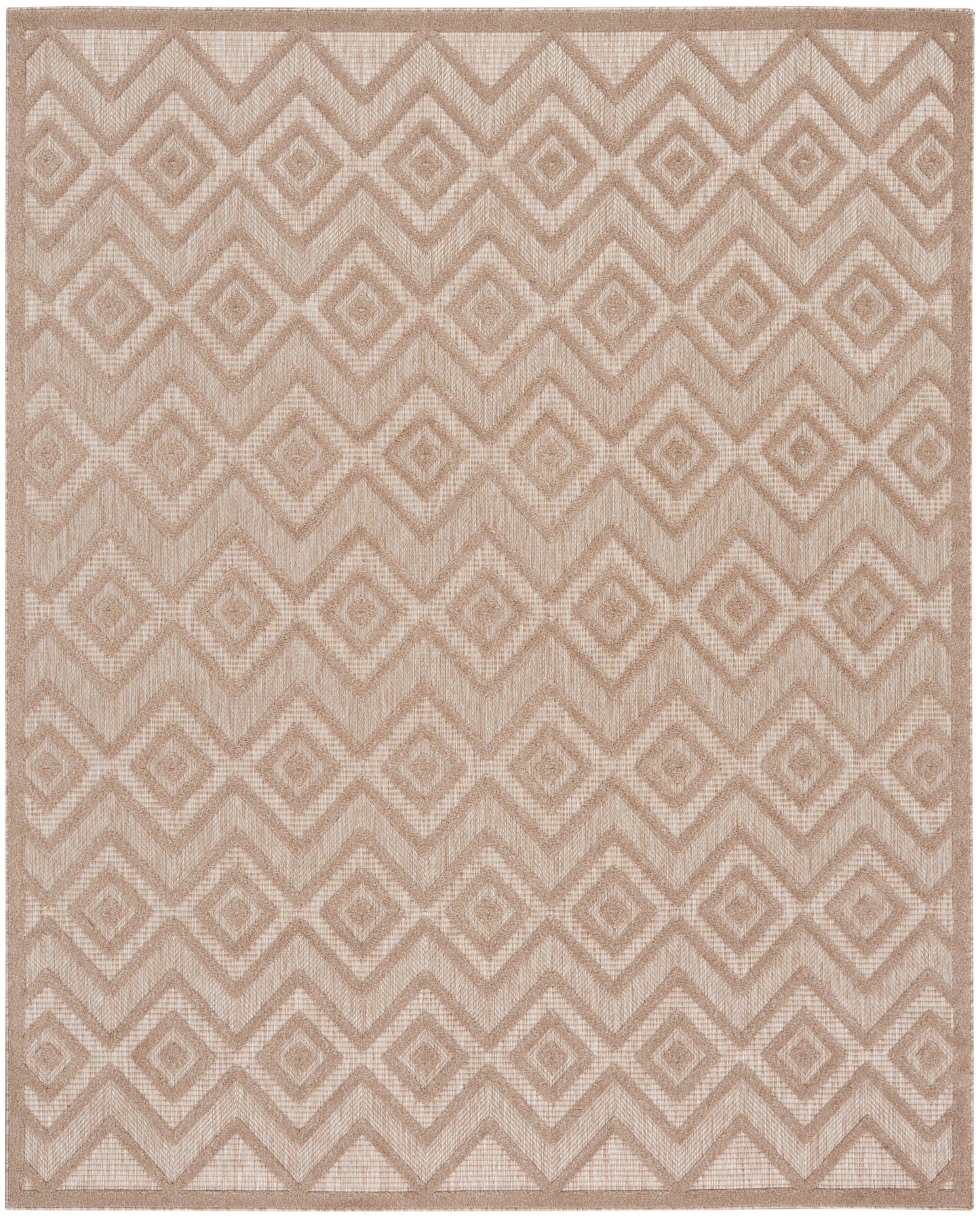 Beige rectangular rug with a textured weave and repeating diamond motif.