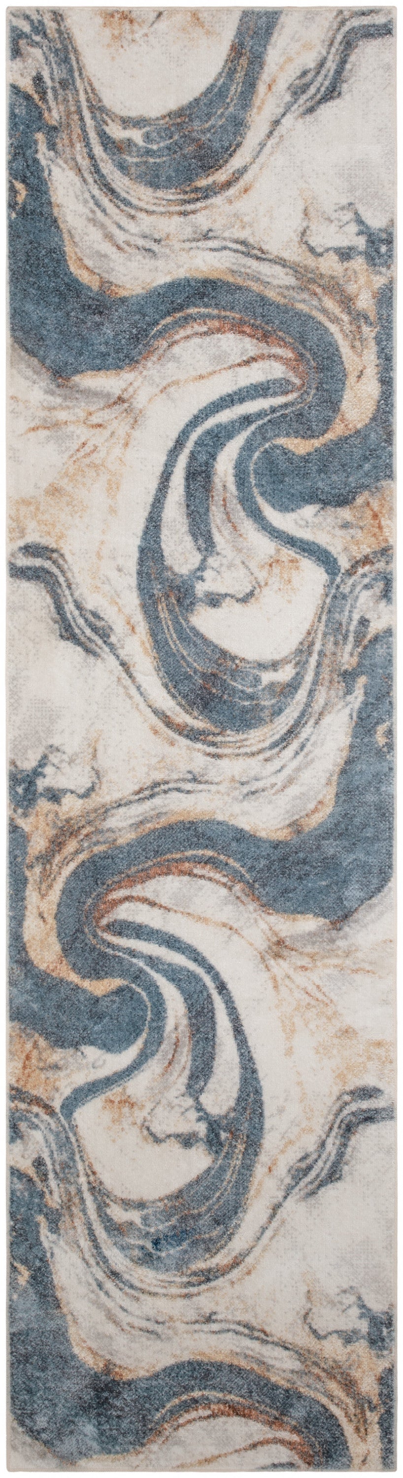 Tall marble-inspired pattern with blue and cream swirls; abstract wallpaper or fabric design.