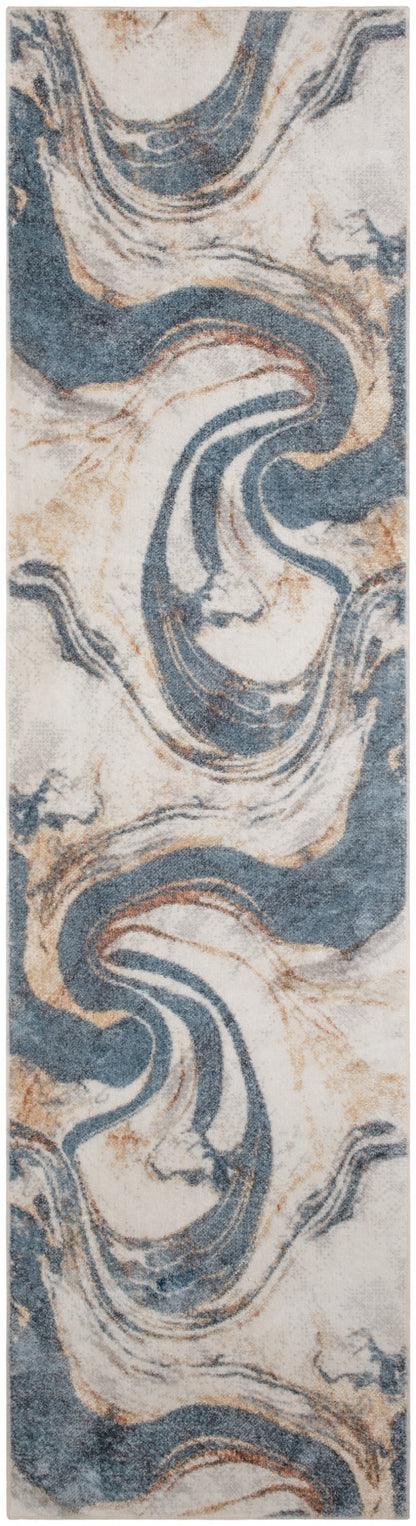 Tall marble-inspired pattern with blue and cream swirls; abstract wallpaper or fabric design.