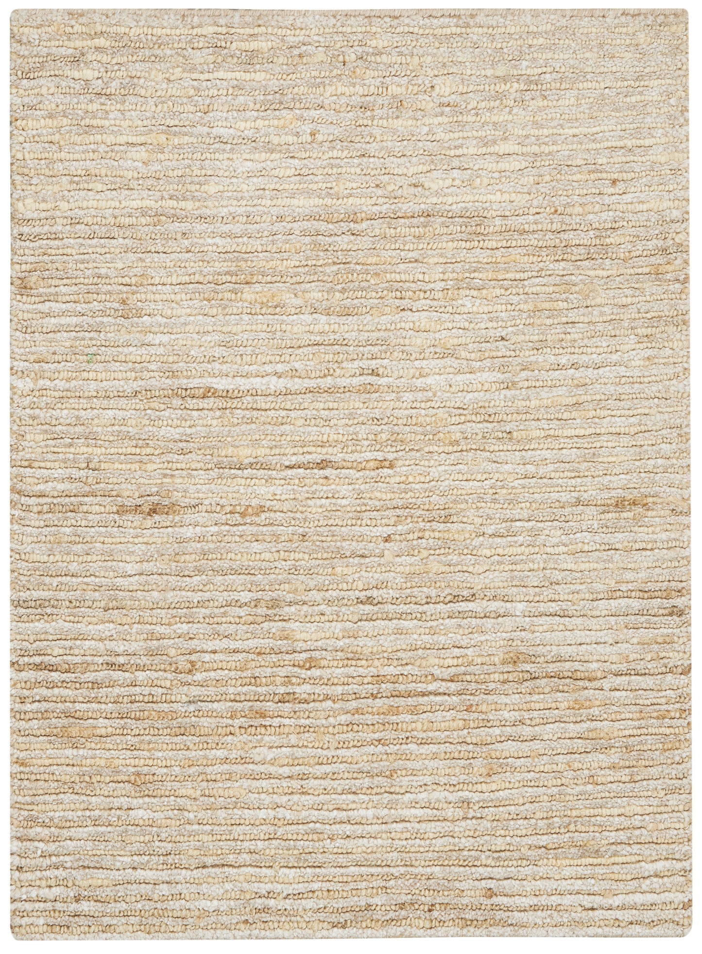Beige textured rug with horizontal loop pile in soft tan tones; rectangular, cozy for living room or bedroom.