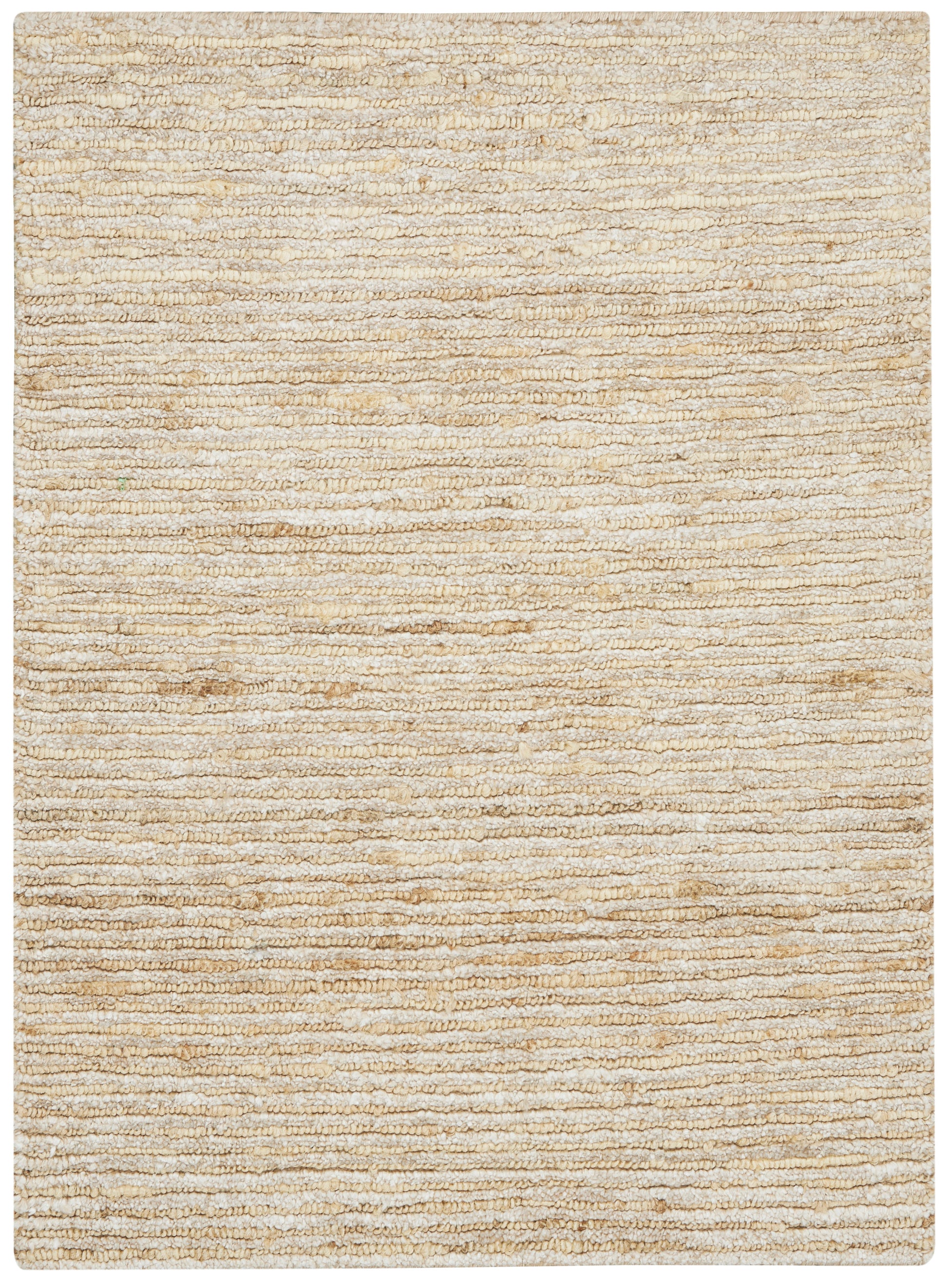 Beige textured rug with horizontal loop pile in soft tan tones; rectangular, cozy for living room or bedroom.