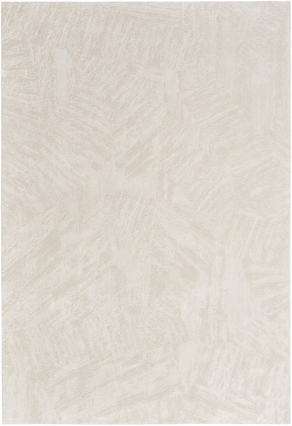 Cream-beige textured rug with a subtle brush-stroke pattern, neutral floor covering, 5' x 7'.
