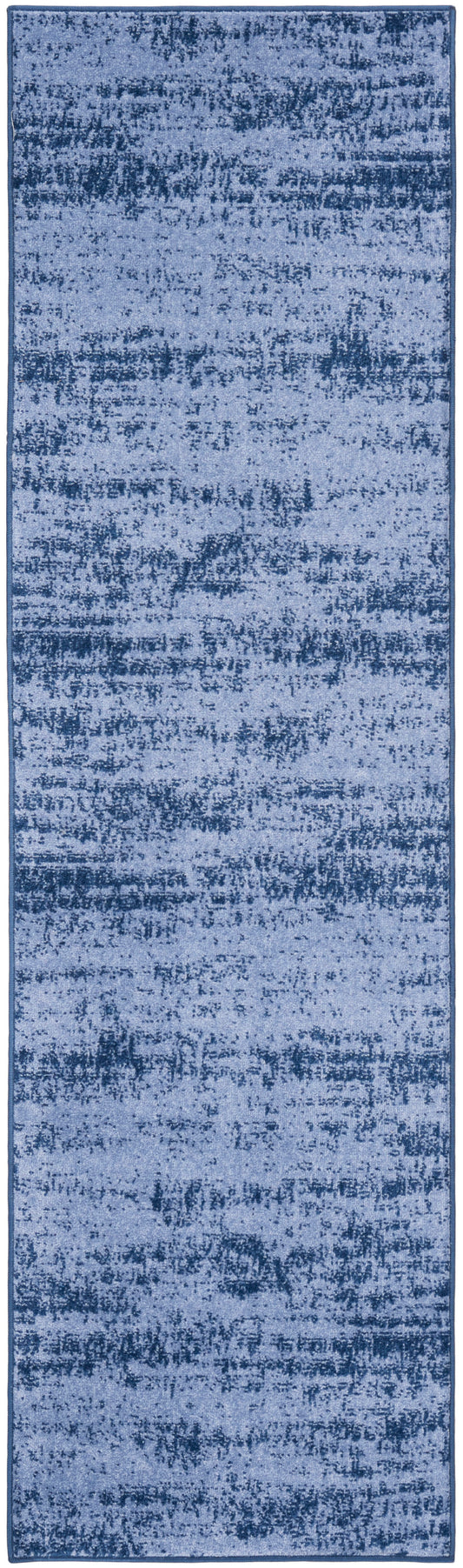 Blue distressed abstract runner rug with textured pattern; rectangular, modern style for hallways or entryways.