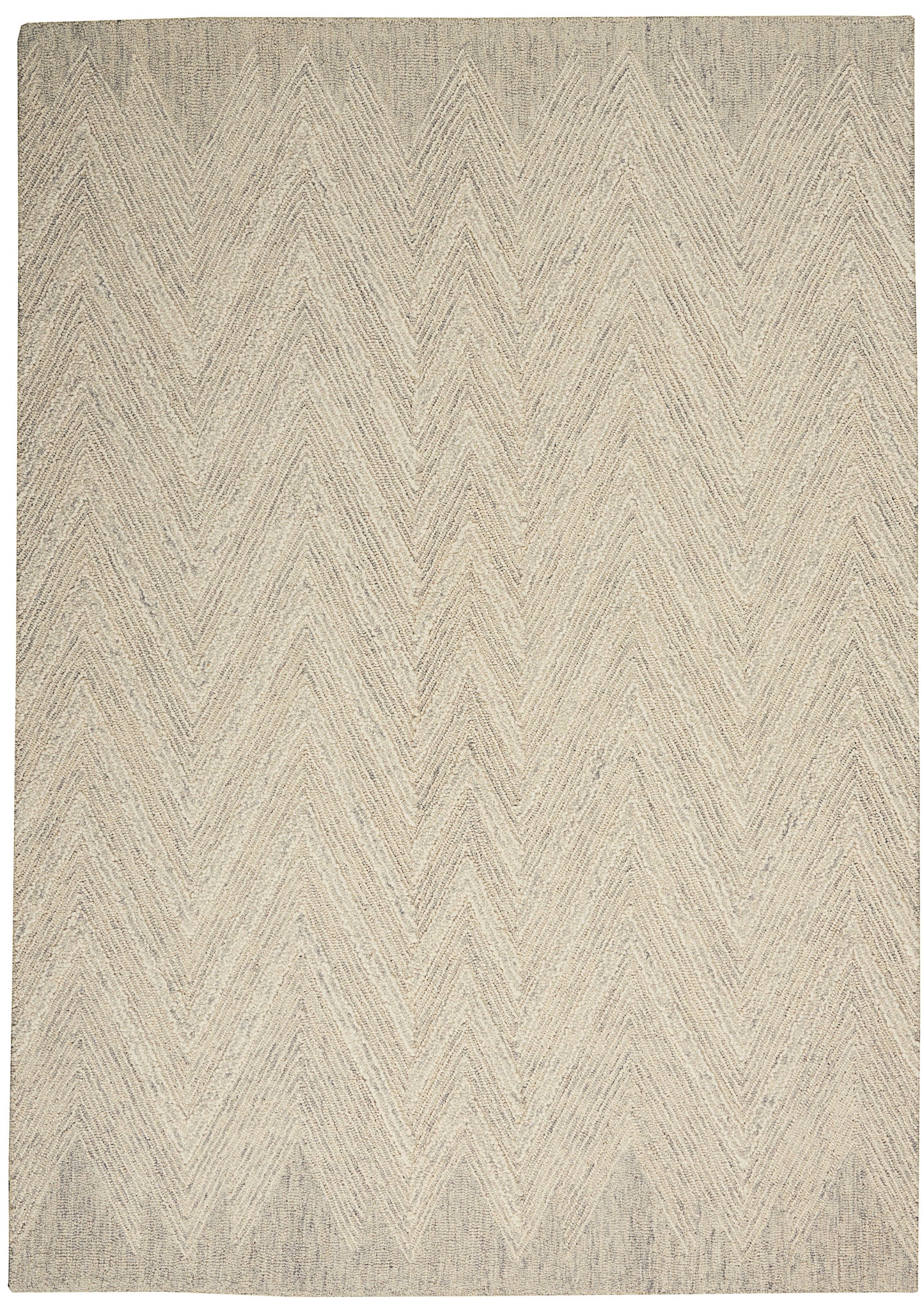 Beige chevron-patterned woven rug in natural fibers; rectangular and neutral for living spaces.