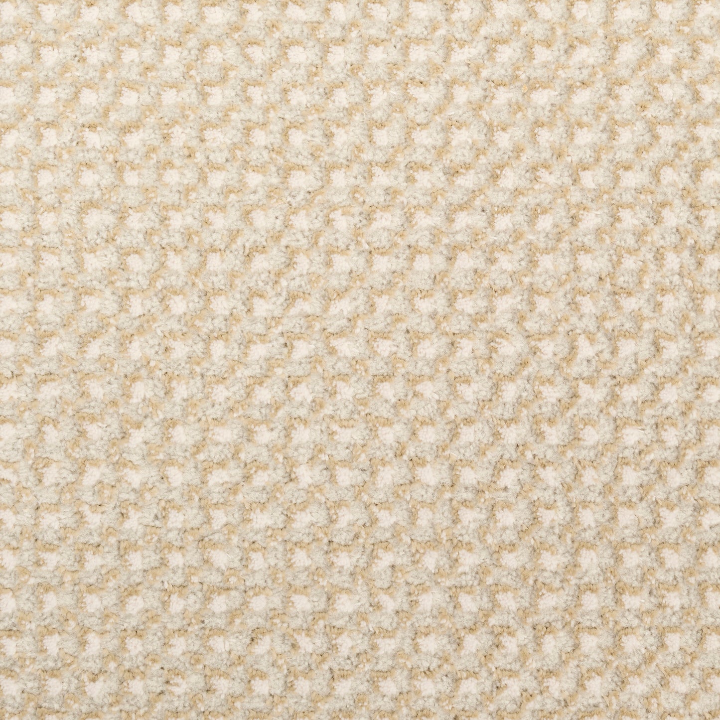 Beige boucle fabric swatch with tiny looped texture; soft, cozy knit for apparel or upholstery.