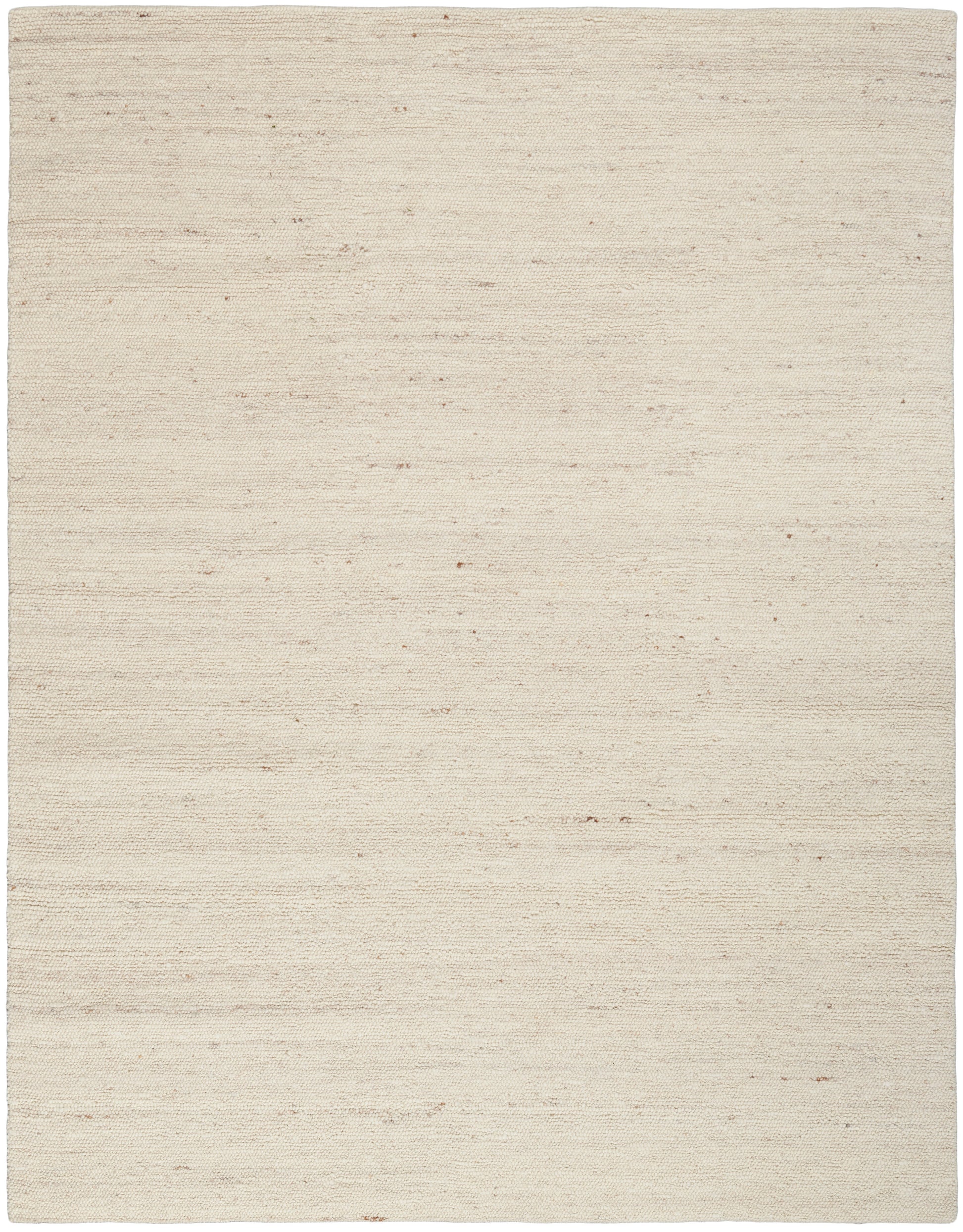 Cream flat-weave rug with subtle specks, natural fiber look, rectangular & minimalist living room decor.