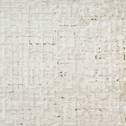 Beige textured rug with a subtle geometric pattern and distressed woven look.