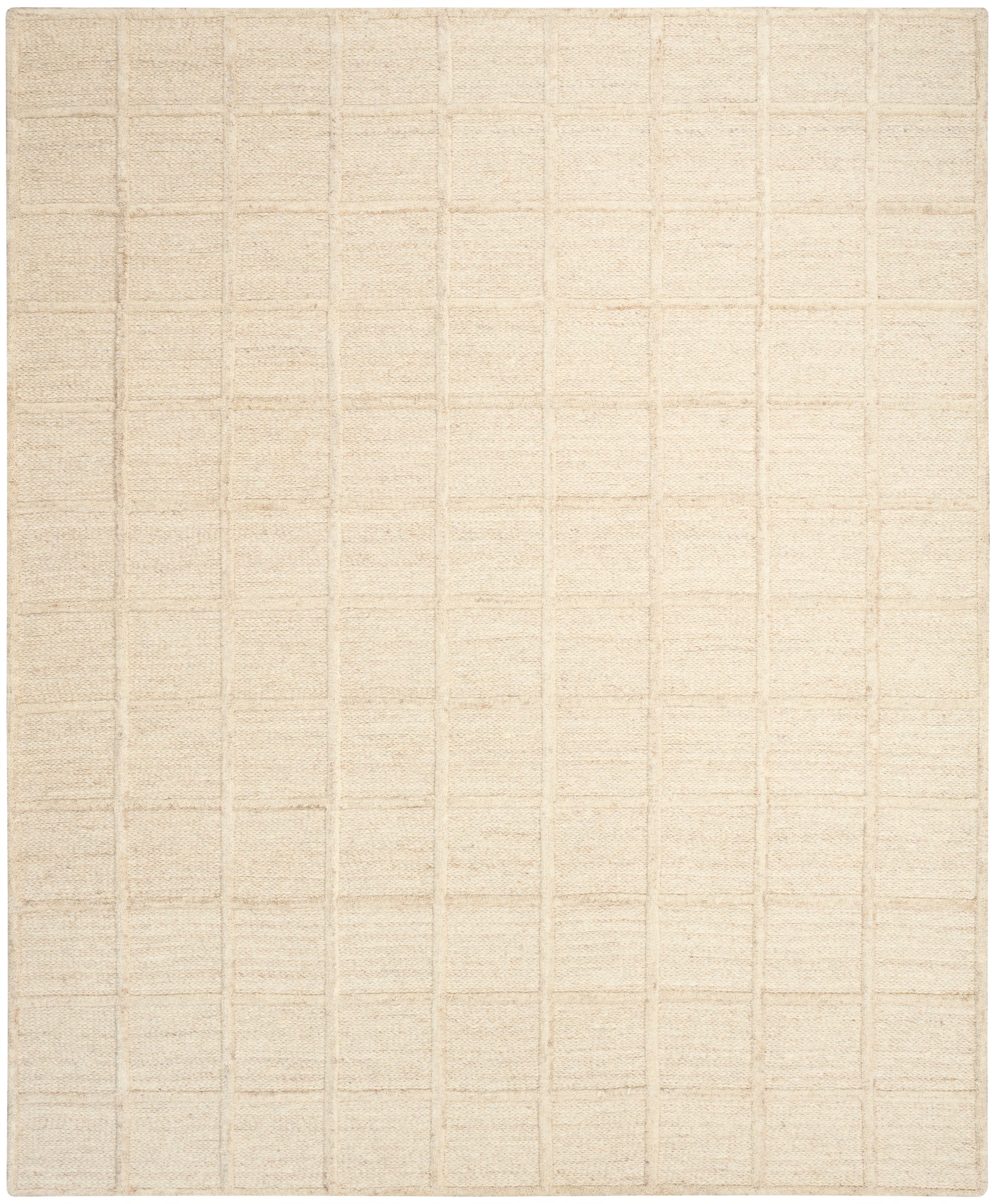 Beige flat-weave rug with a subtle cream square grid pattern.