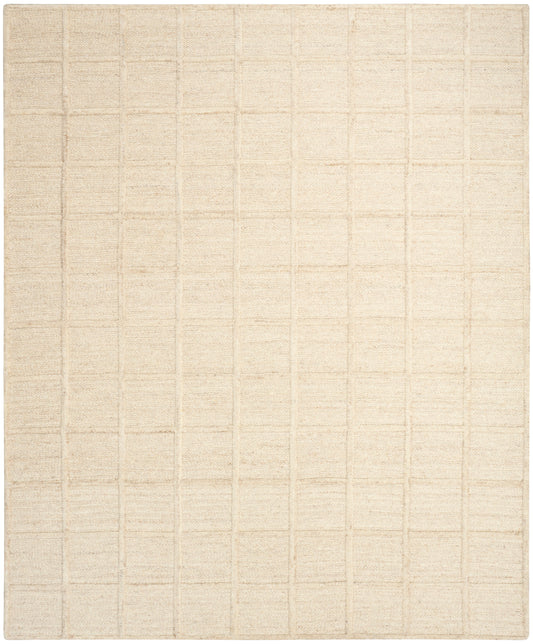 Beige flat-weave rug with a subtle cream square grid pattern.