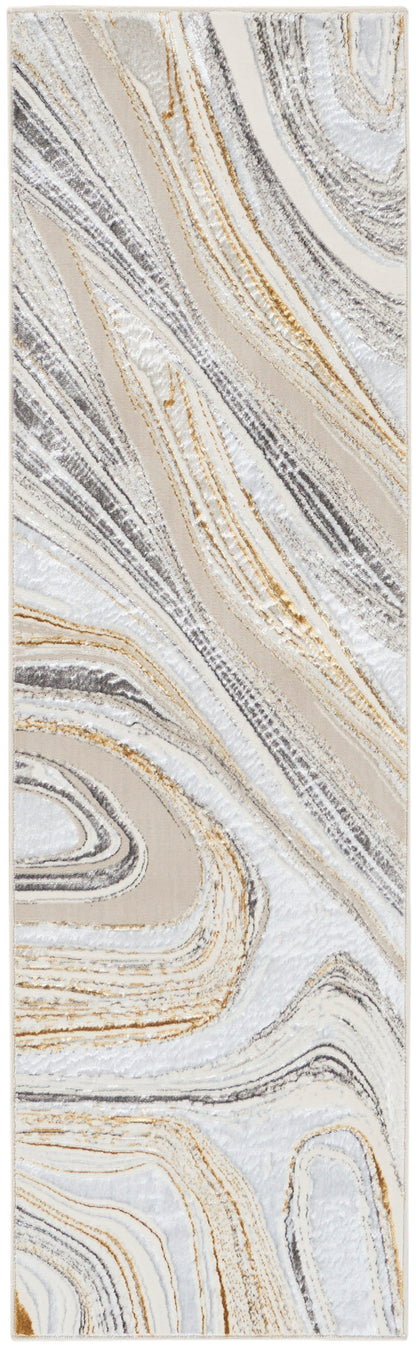 Abstract marble pattern in cream, beige, gray with subtle gold veining and swirling bands.