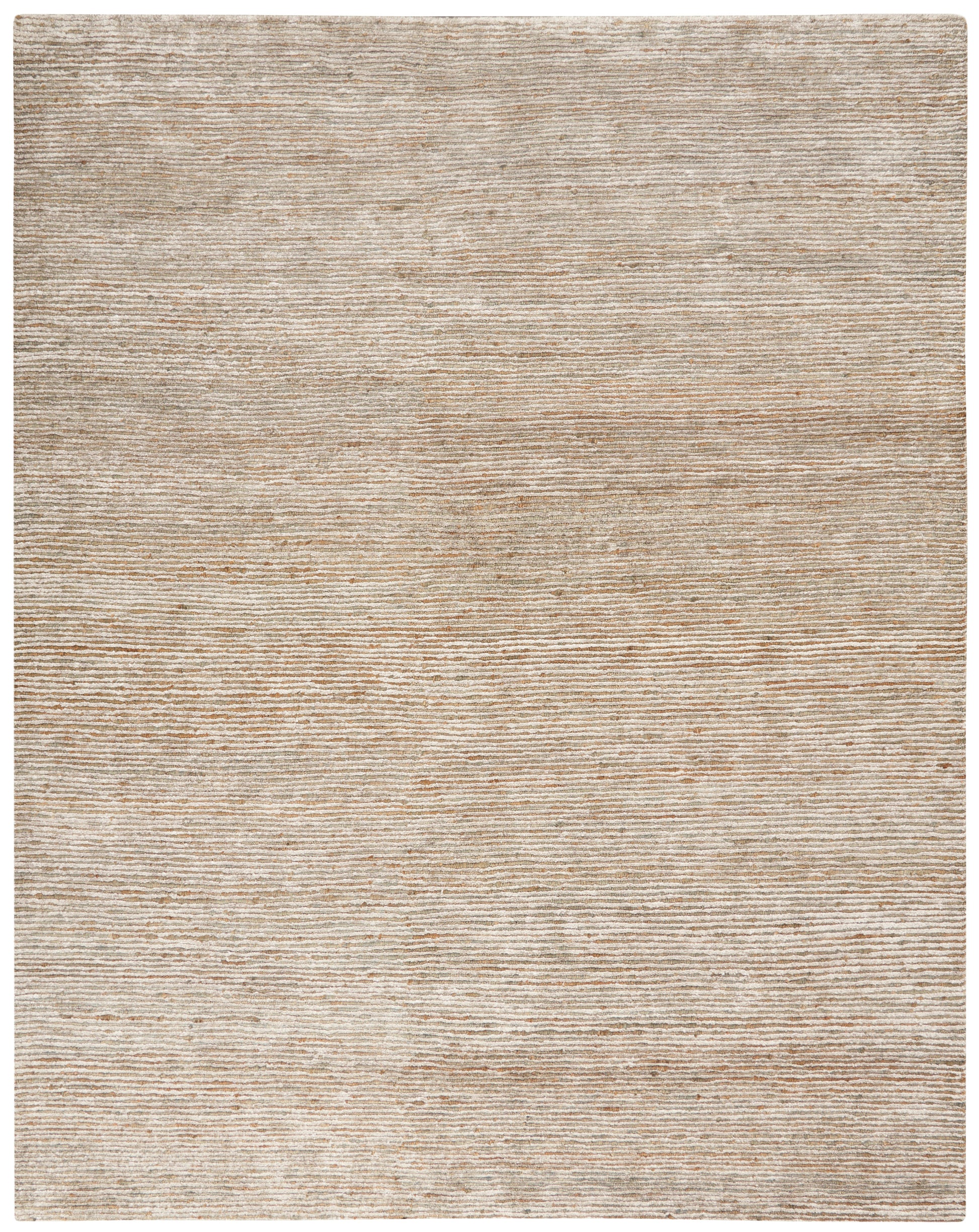 Neutral beige flat-weave rug with subtle horizontal striped texture, versatile for living room or bedroom decor.