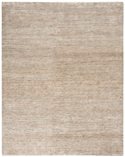Neutral beige flat-weave rug with subtle horizontal striped texture, versatile for living room or bedroom decor.