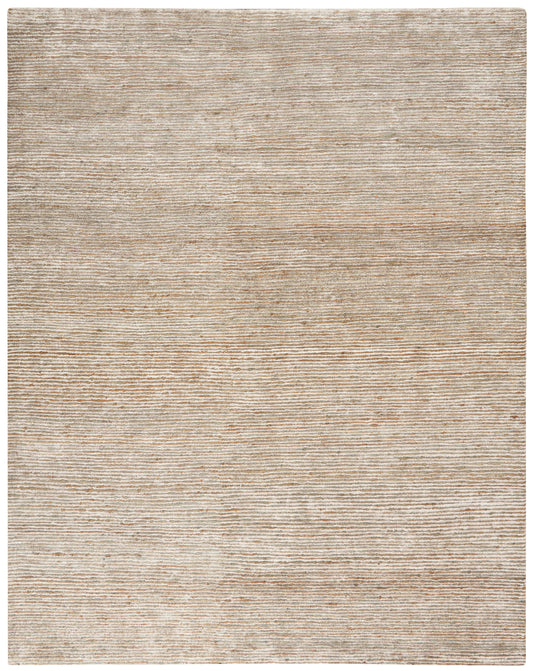 Neutral beige flat-weave rug with subtle horizontal striped texture, versatile for living room or bedroom decor.