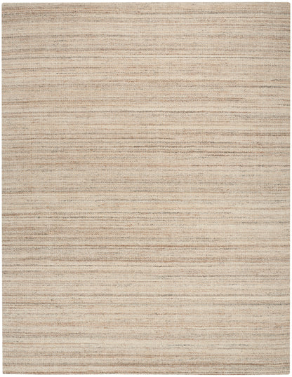 Beige striped natural fiber rug, flatwoven texture in warm neutral tones; versatile area rug for living room.