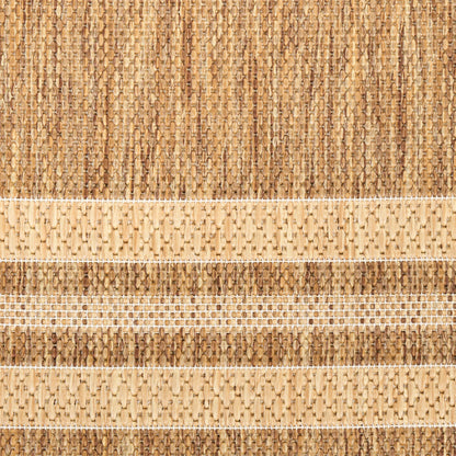 Natural jute rug with beige-brown woven stripes and white accent bands; textured.