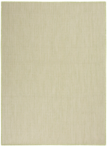 Beige diamond-lattice woven rug with a pale green border, rectangular & subtle textured finish.