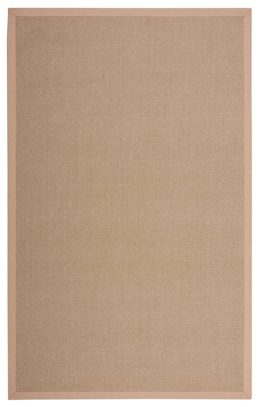 Rectangular area rug in farmhouse style with light beige and tan tones, 8' x 10'.