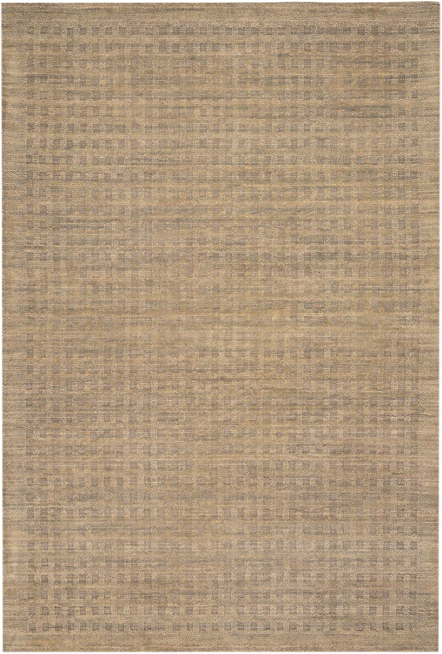 Rectangular neutral beige flat-weave rug with a subtle grid texture in warm taupe tones.