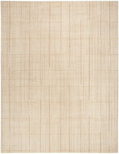 Beige woven rectangular rug with subtle tan linear grid; natural linen/jute texture for neutral living room decor