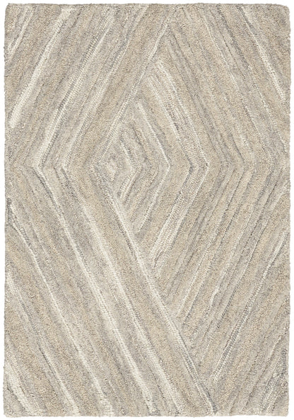Beige and gray shag rug with diamond chevron pattern and plush texture, rectangular living-room accent.