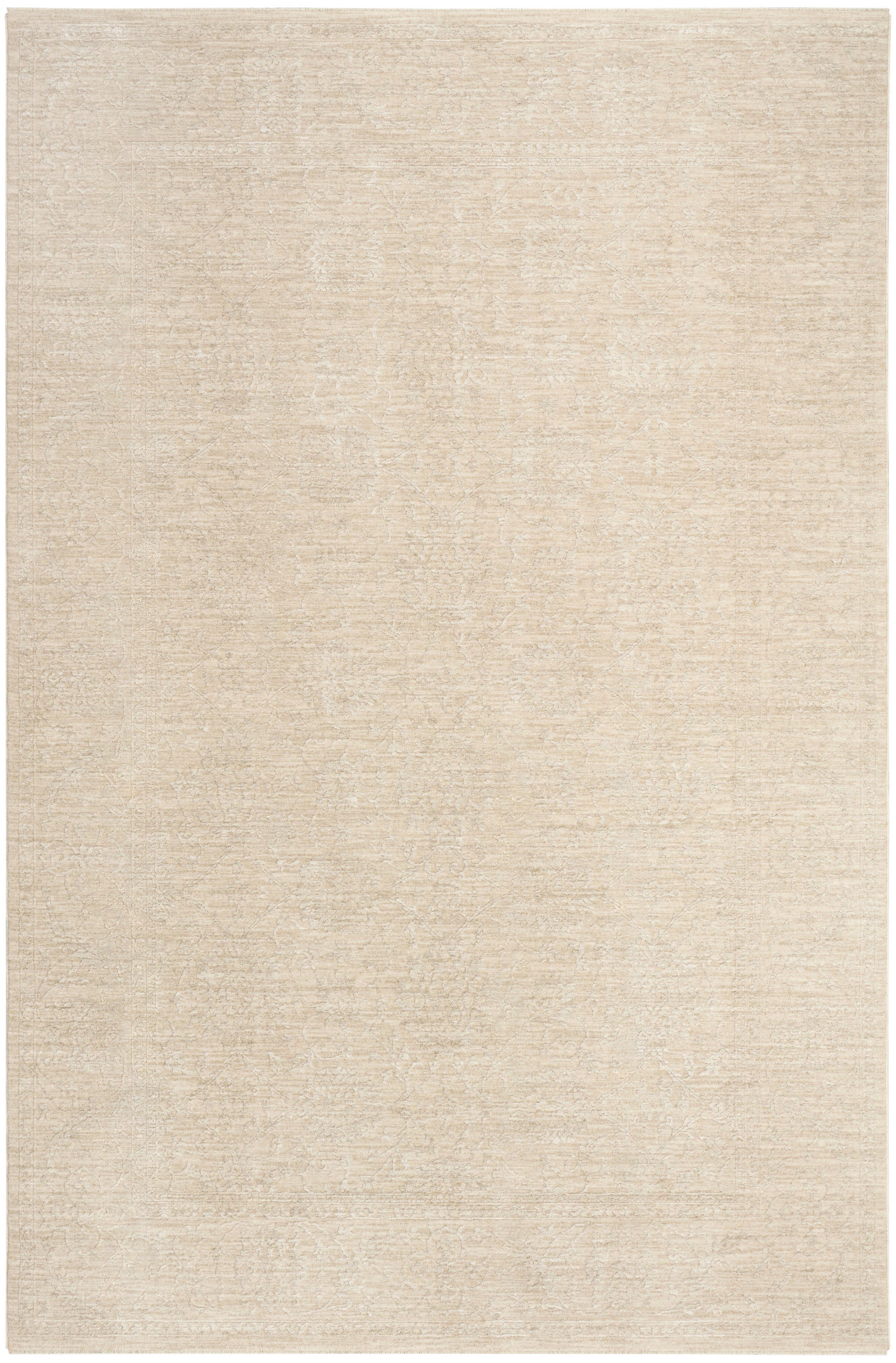 Beige antique-inspired patterned area rug with subtle cream motifs; rectangular, neutral tones.