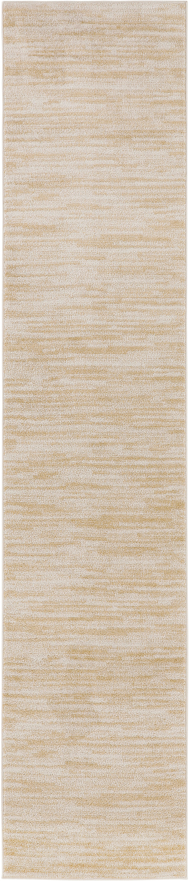 Neutral beige and ivory long outdoor runner rug with a soft, marbled texture.