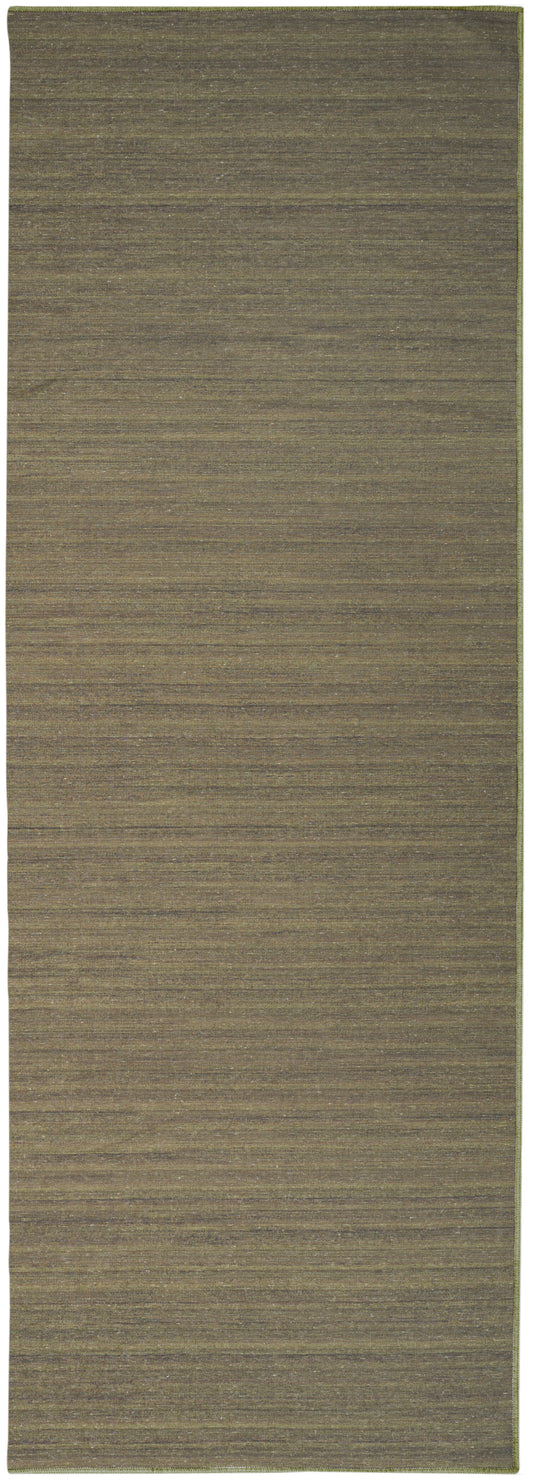 Narrow beige-brown striped runner rug with subtle horizontal woven texture.