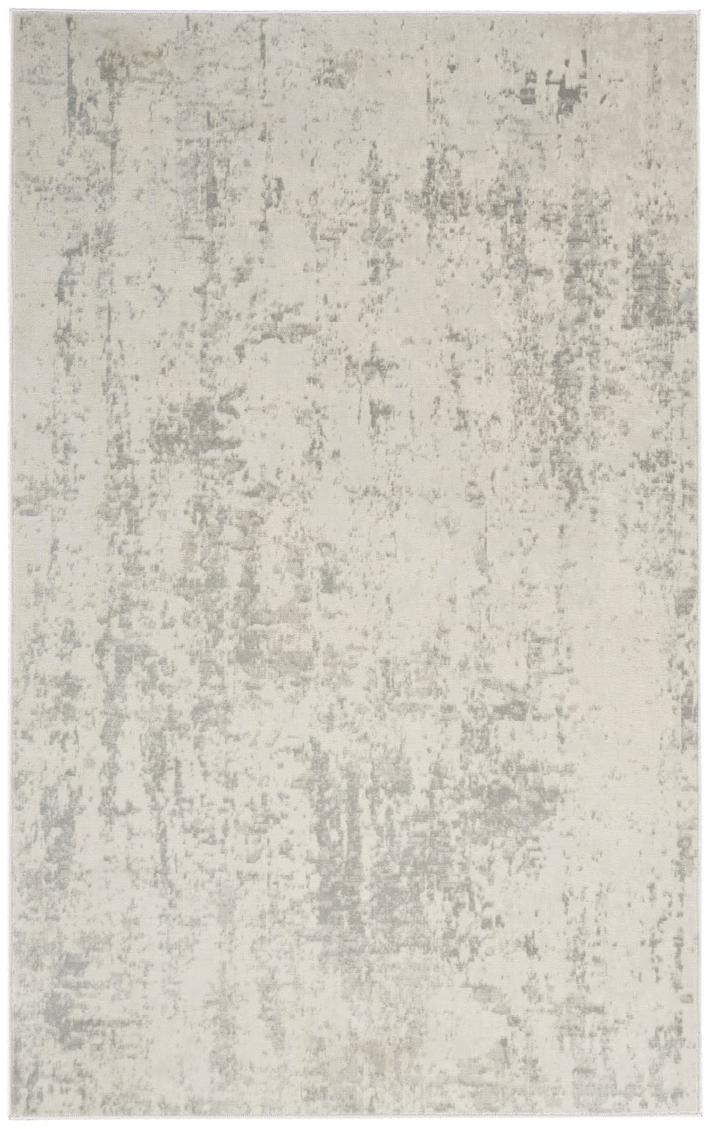 Rectangular cream area rug with subtle gray distressed pattern; modern neutral style for living spaces.