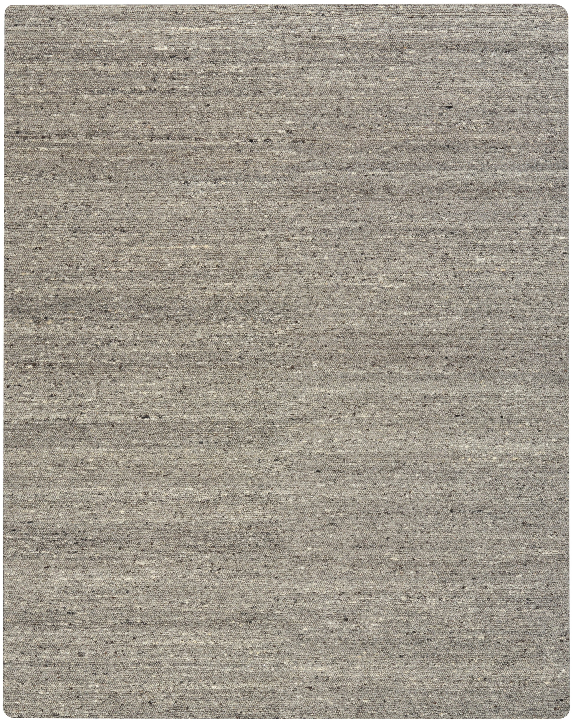 Grey-beige woven area rug with subtle speckled texture and soft pile, rectangular and versatile for living spaces.