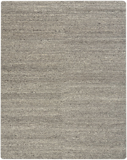 Grey-beige woven area rug with subtle speckled texture and soft pile, rectangular and versatile for living spaces.