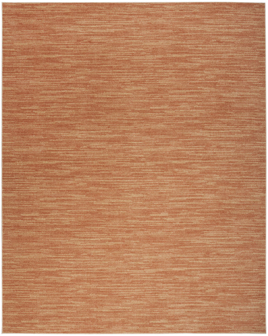 Orange textured outdoor rug; rectangular 12' x 15' with subtle horizontal striations.