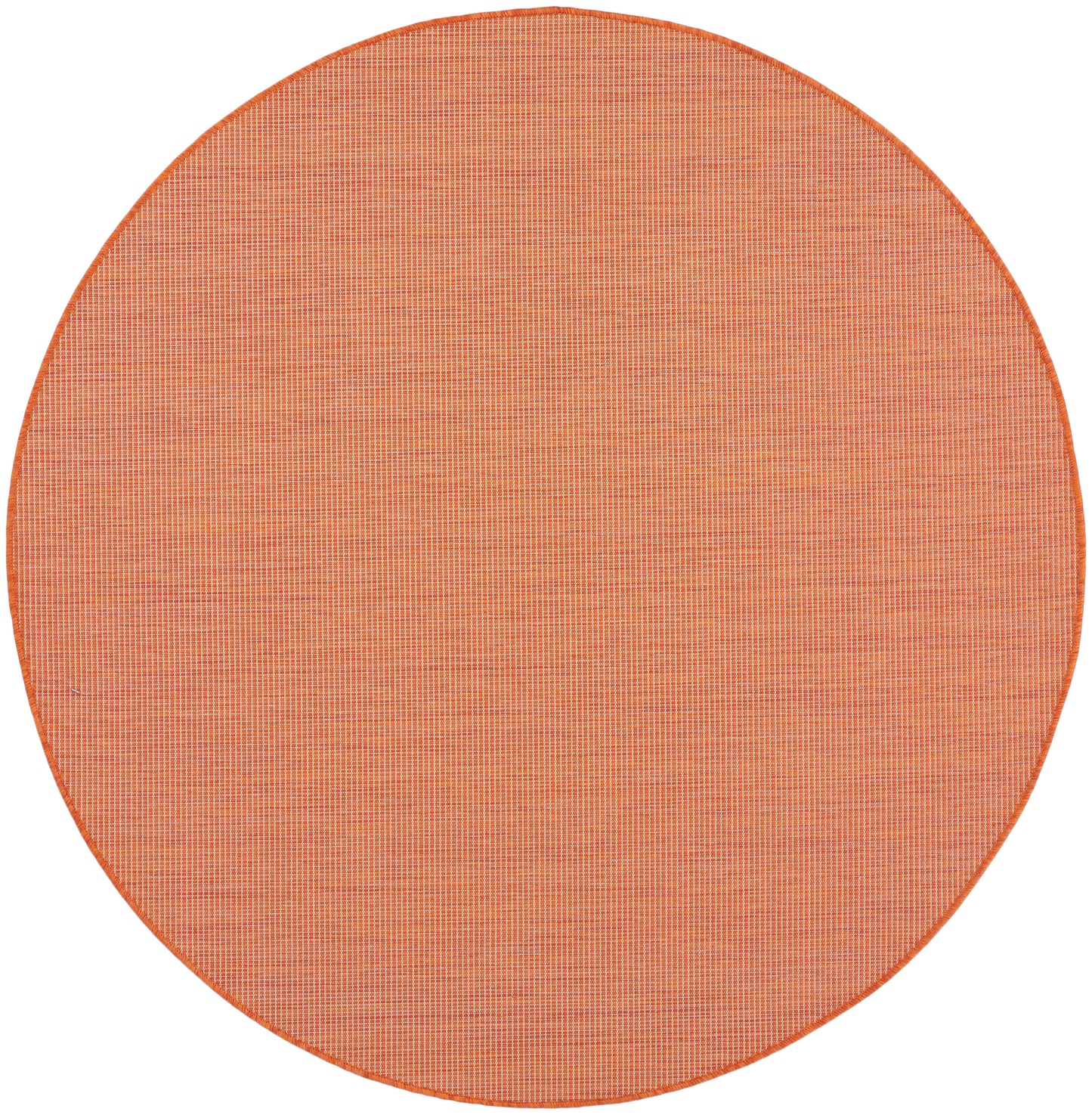 Round orange woven placemat with fine grid texture and edge binding.