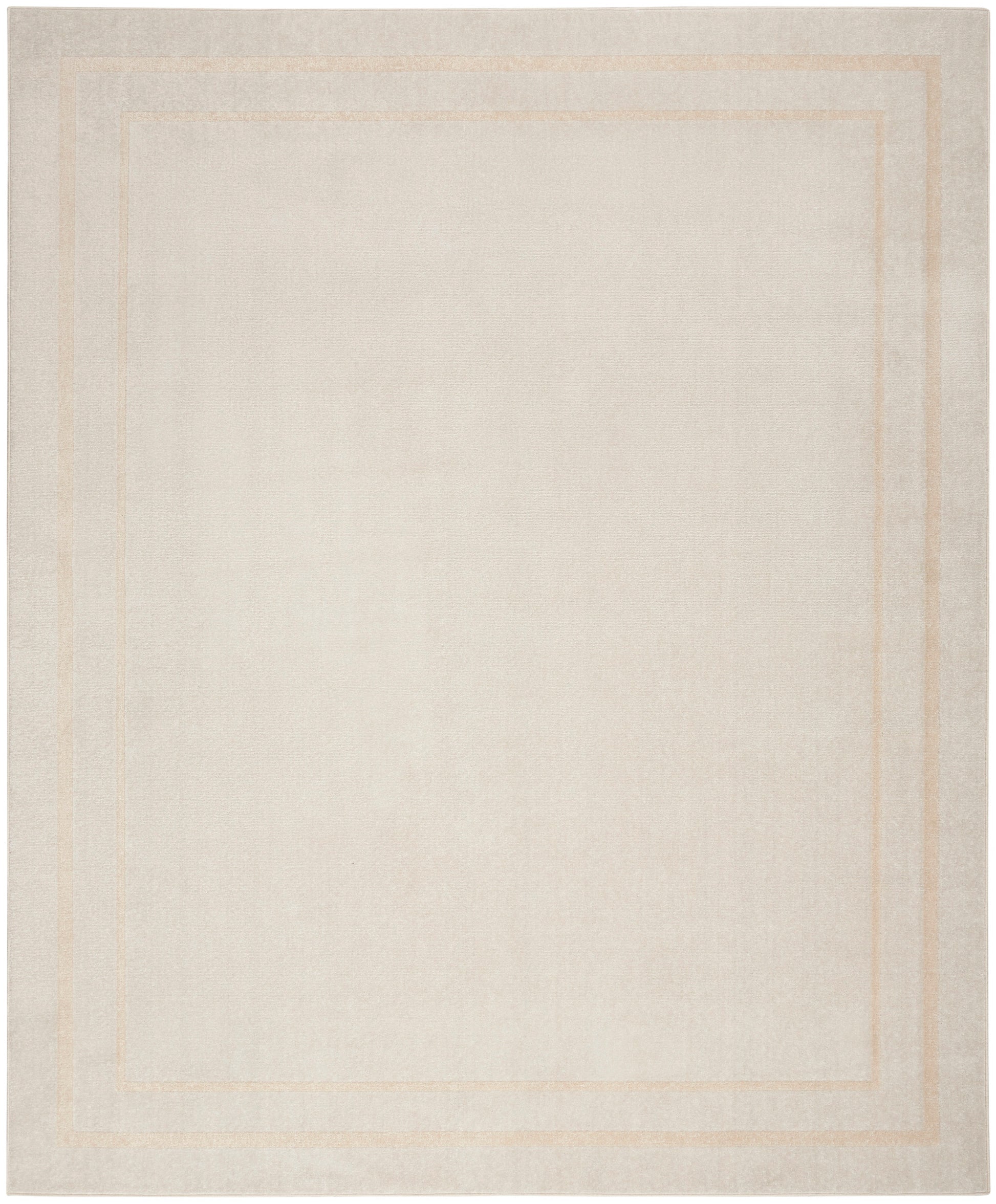 Beige rectangular rug with subtle light tan borders forming a simple nested frame.