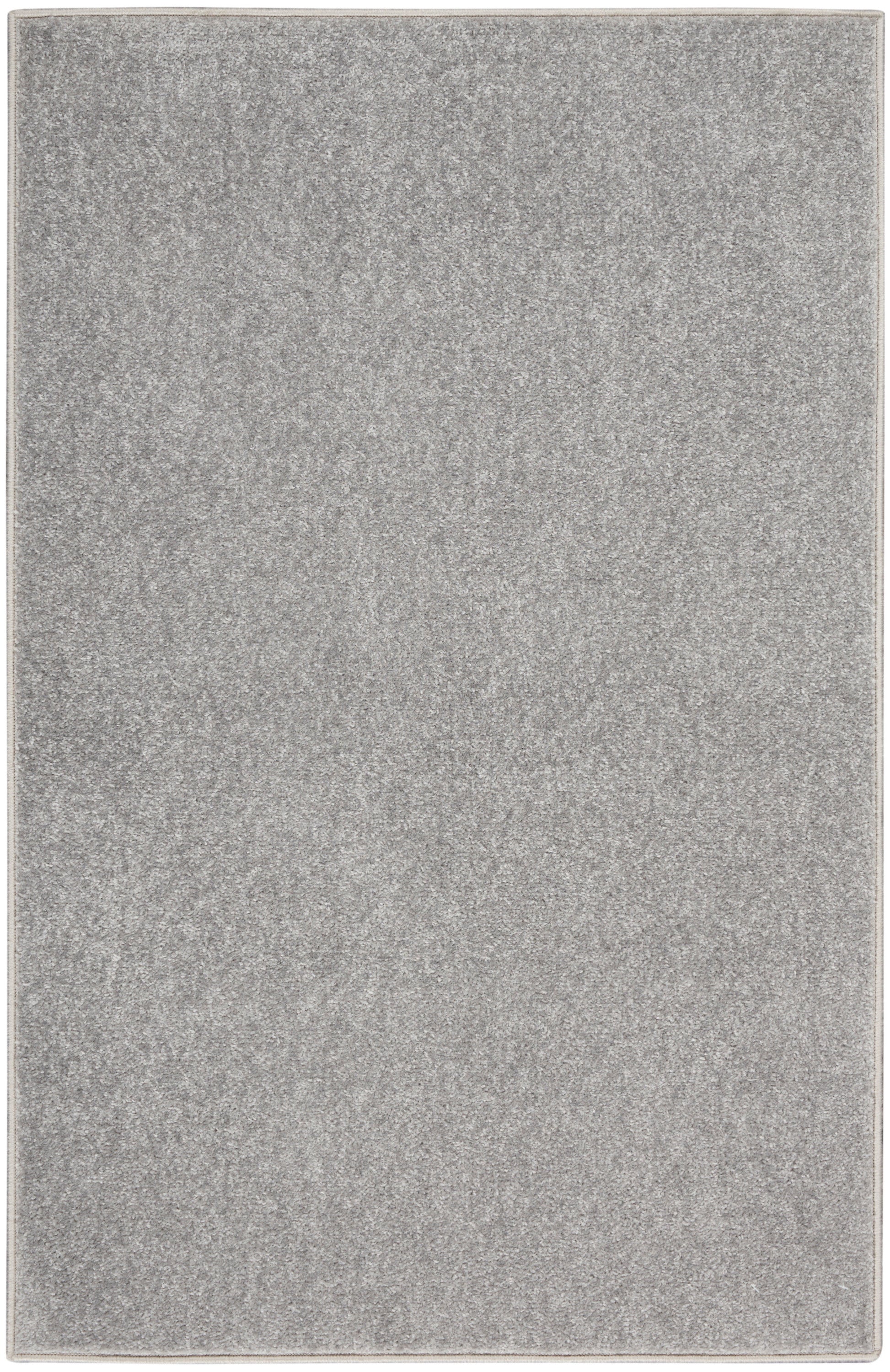 Gray rectangular outdoor area rug with dense plush pile and subtle lighter border, 2' x 4'.