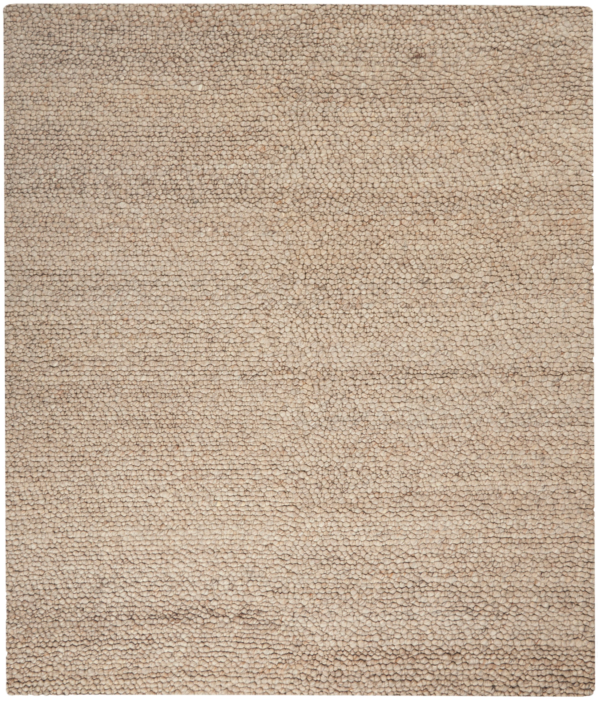 Beige dense loop-pile rug in warm tan tones; plush area rug for living spaces, size 10' x 14'.